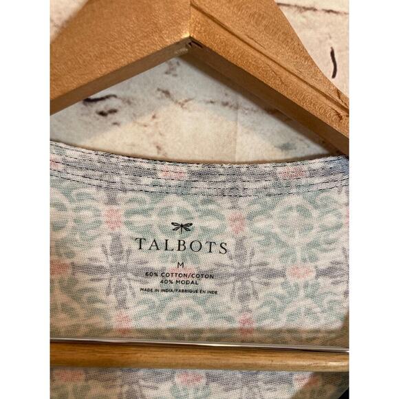 Talbots Top Womens Medium Tunic Turquoise Medallion Print Cotton Modal Stretch - Picture 2 of 12